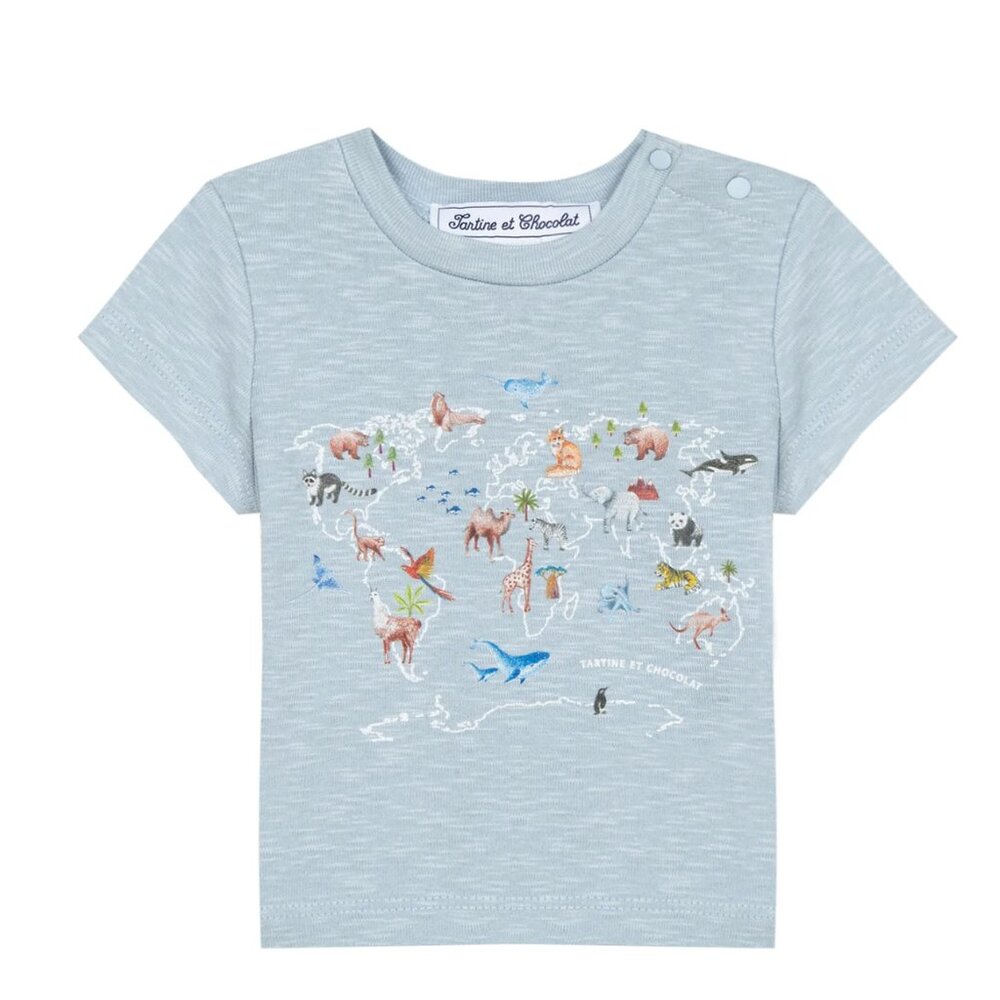 Tartine Et Chocolat T-shirt - Blue cotton with animals of the world - 12 months